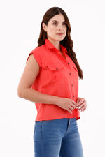 Blusa Manga Rodada Bolsillos Coral Para Mujer