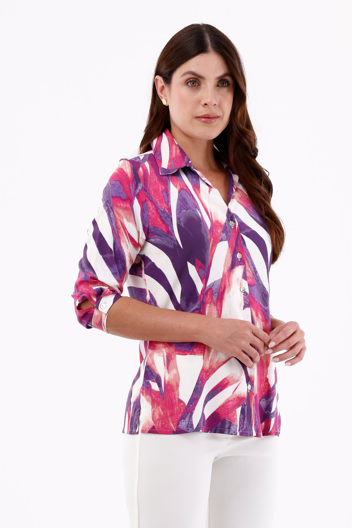 Blusa Manga 3/4 Étnica Morado Para Mujer