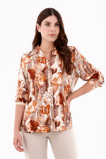 Blusa Manga 3/4 Flores Terracota Para Mujer