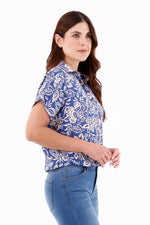 Blusa Manga Rodada Perilla Estampada Azul Rey Para Mujer