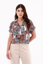 Blusa Manga Rodada Animal Print Terracota Para Mujer