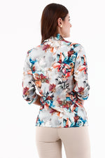 Blusa Manga 3/4 Flores Turquesa Para Mujer