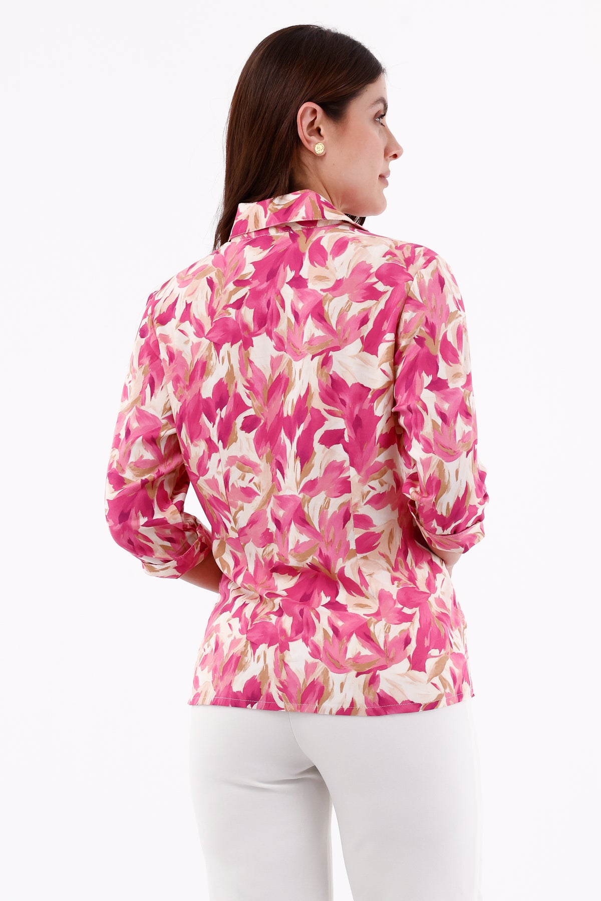 Blusa Manga 3/4 Flores Fucsia Para Mujer