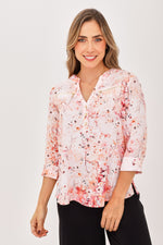 Blusa Manga 3/4 Media Perilla Cierre Flores Coral