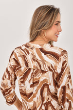 Blusa Manga 3/4 Media Perilla Cierre Étnica Camel