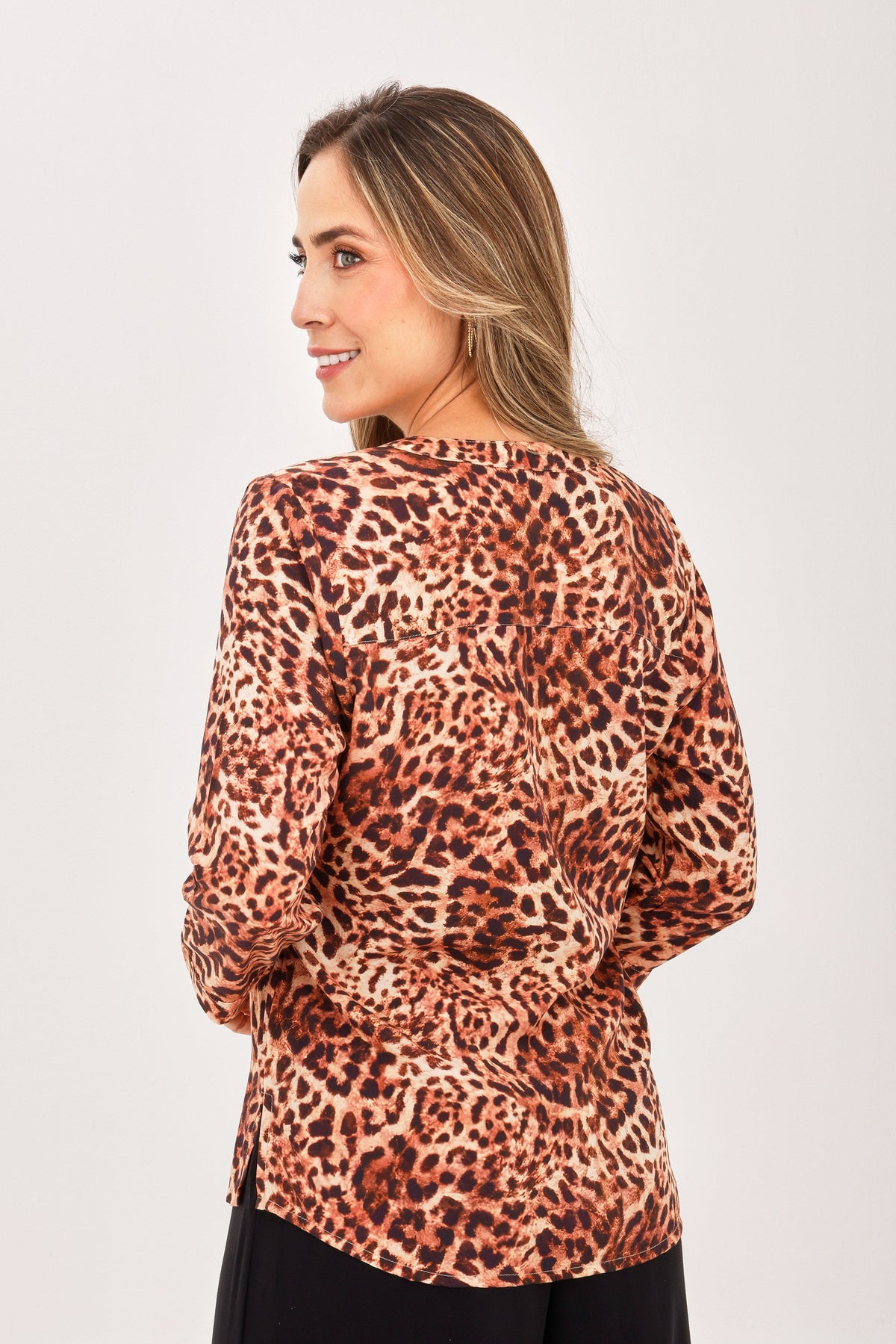 Blusa Manga 3/4 Media Perilla Animal Print Café