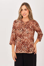 Blusa Manga 3/4 Media Perilla Animal Print Café