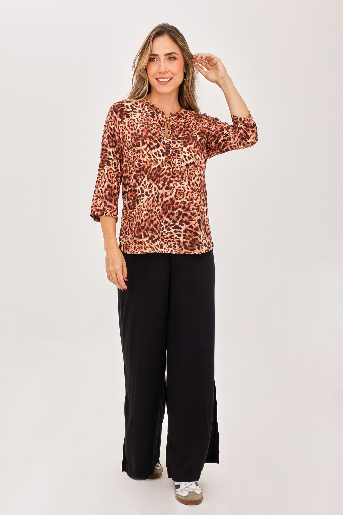 Blusa Manga 3/4 Media Perilla Animal Print Café