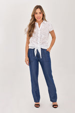 Blusa Manga Corta Nudo Ojalillo Blanco