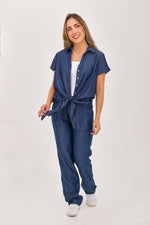 Blusa Manga Corta Nudo Índigo Azul Oscuro