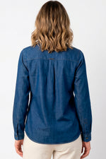 Blusa manga larga con ojaletes en chambray mujer azul medio