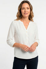 Blusa manga 3/4 con randa en crepé para mujer crudo