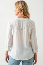 Blusa manga 3/4 con randa en crepé para mujer crudo