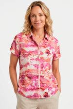 Blusa manga corta charretera floral en rayón mujer fucsia