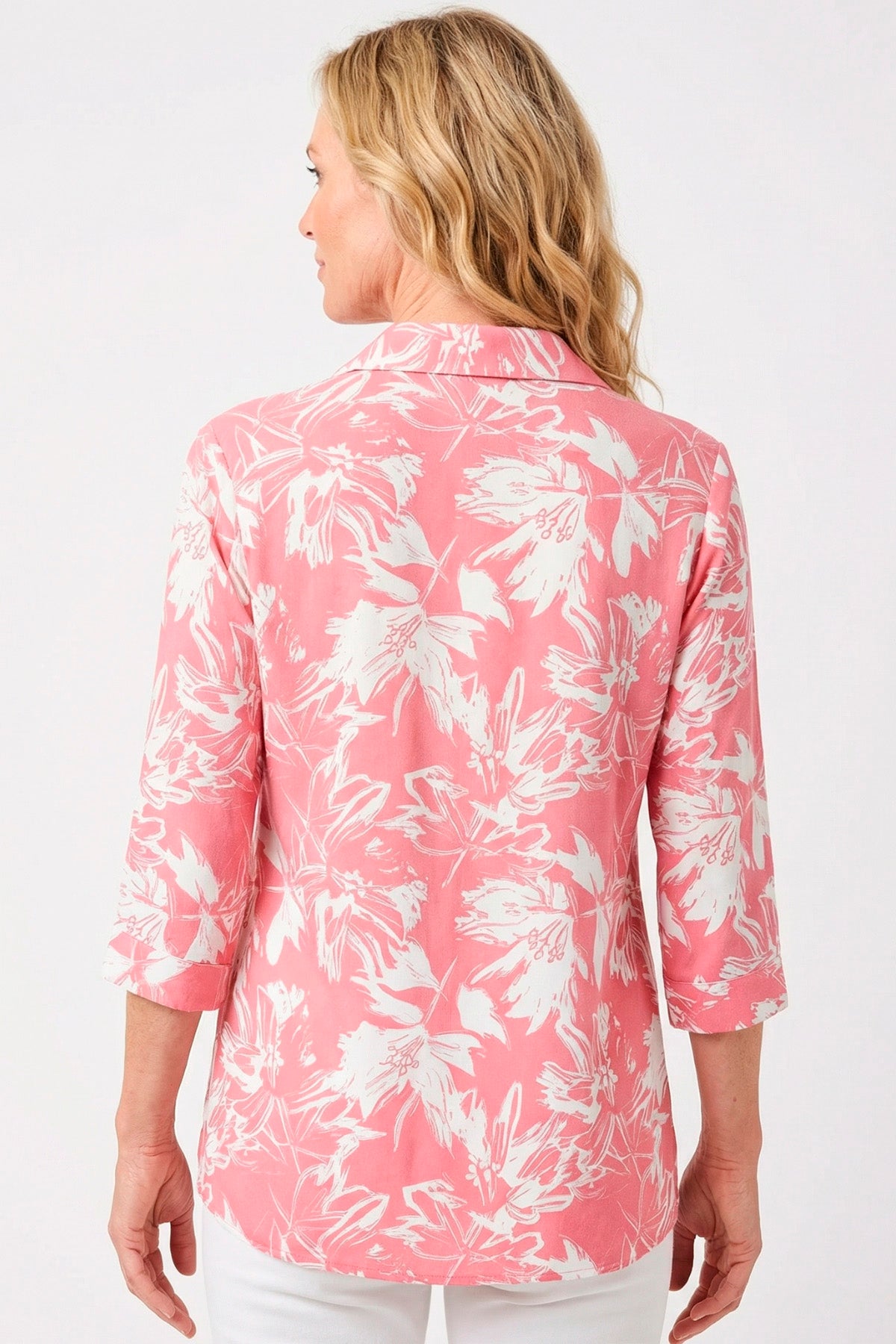 Blusa manga 3/4 étnica con cierre en rayón mujer palo rosa