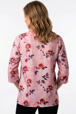 Blusa manga 3/4 floral con cierre en algodón mujer palo rosa