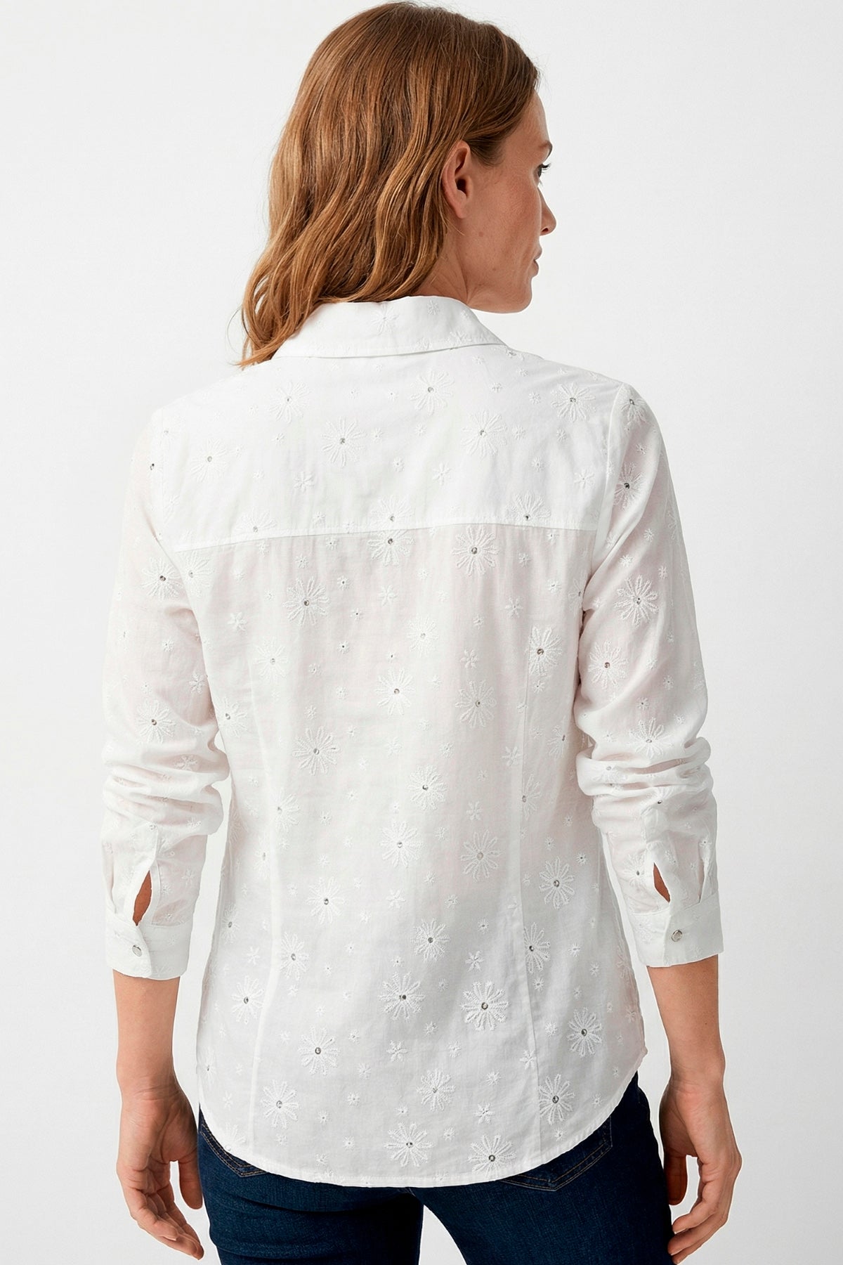 Blusa manga larga en ojalillo para mujer crudo