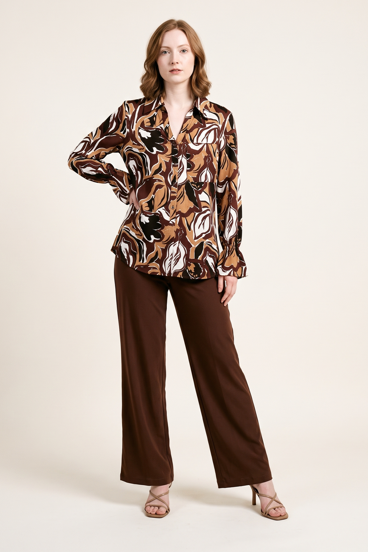 Blusa Manga Larga en Rayón Café para Mujer
