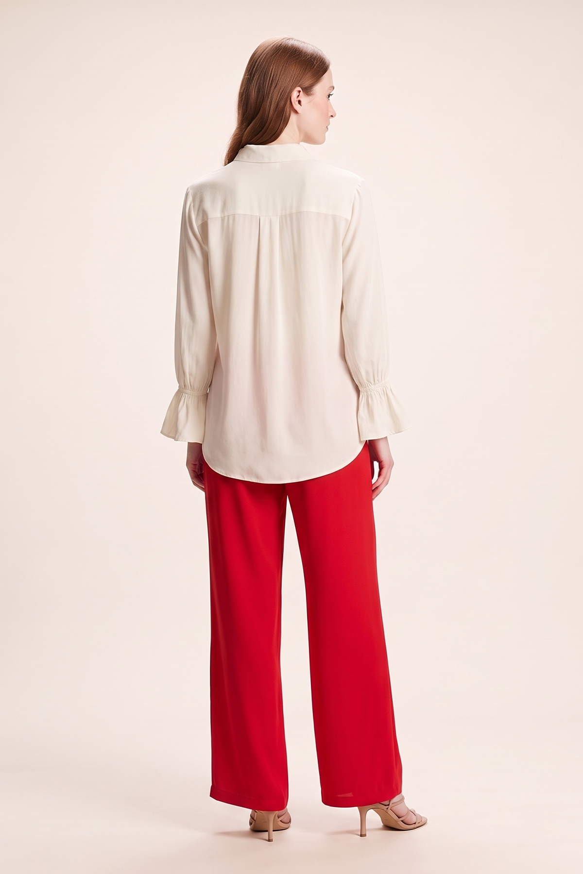 Blusa Manga Larga en Lino Mezcla Crudo para Mujer