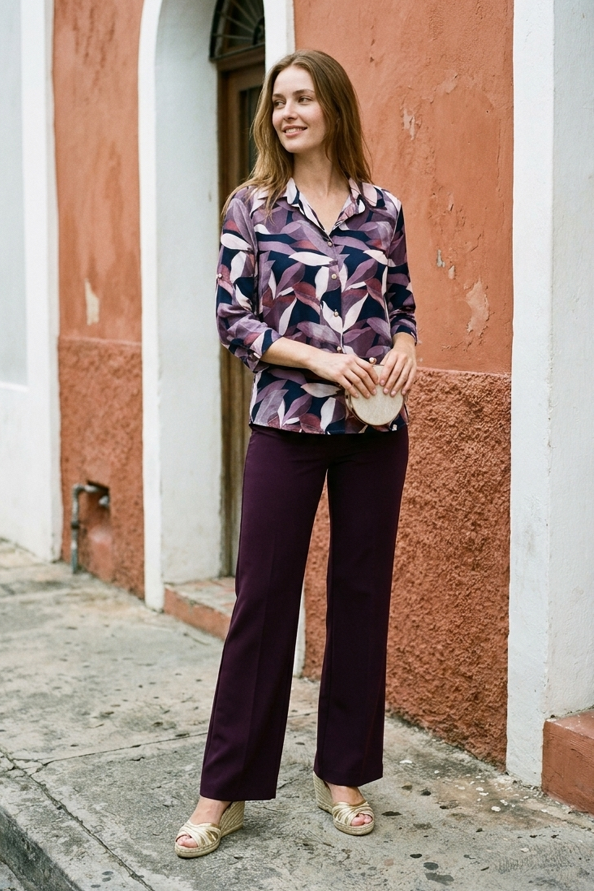 Blusa Manga 3/4 en Rayón Morada para Mujer