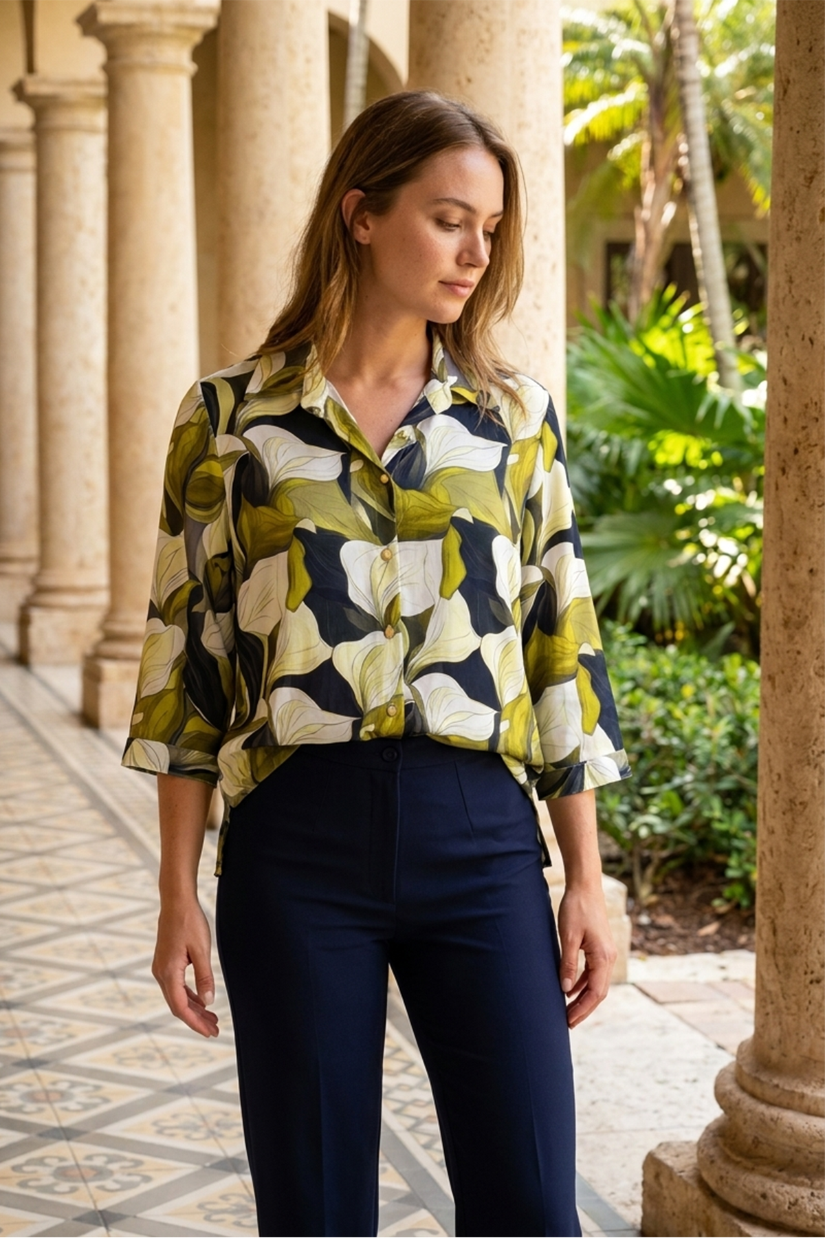 Blusa Manga 3/4 en Rayón Verde para Mujer