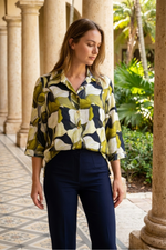Blusa Manga 3/4 en Rayón Verde para Mujer