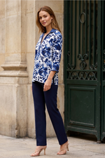 Blusa Manga 3/4 en Rayón Azul Oscuro para Mujer