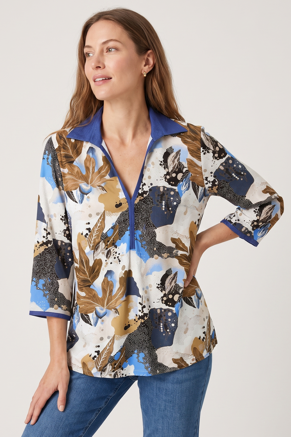 Blusa Manga 3/4 en Rayón Azul para Mujer