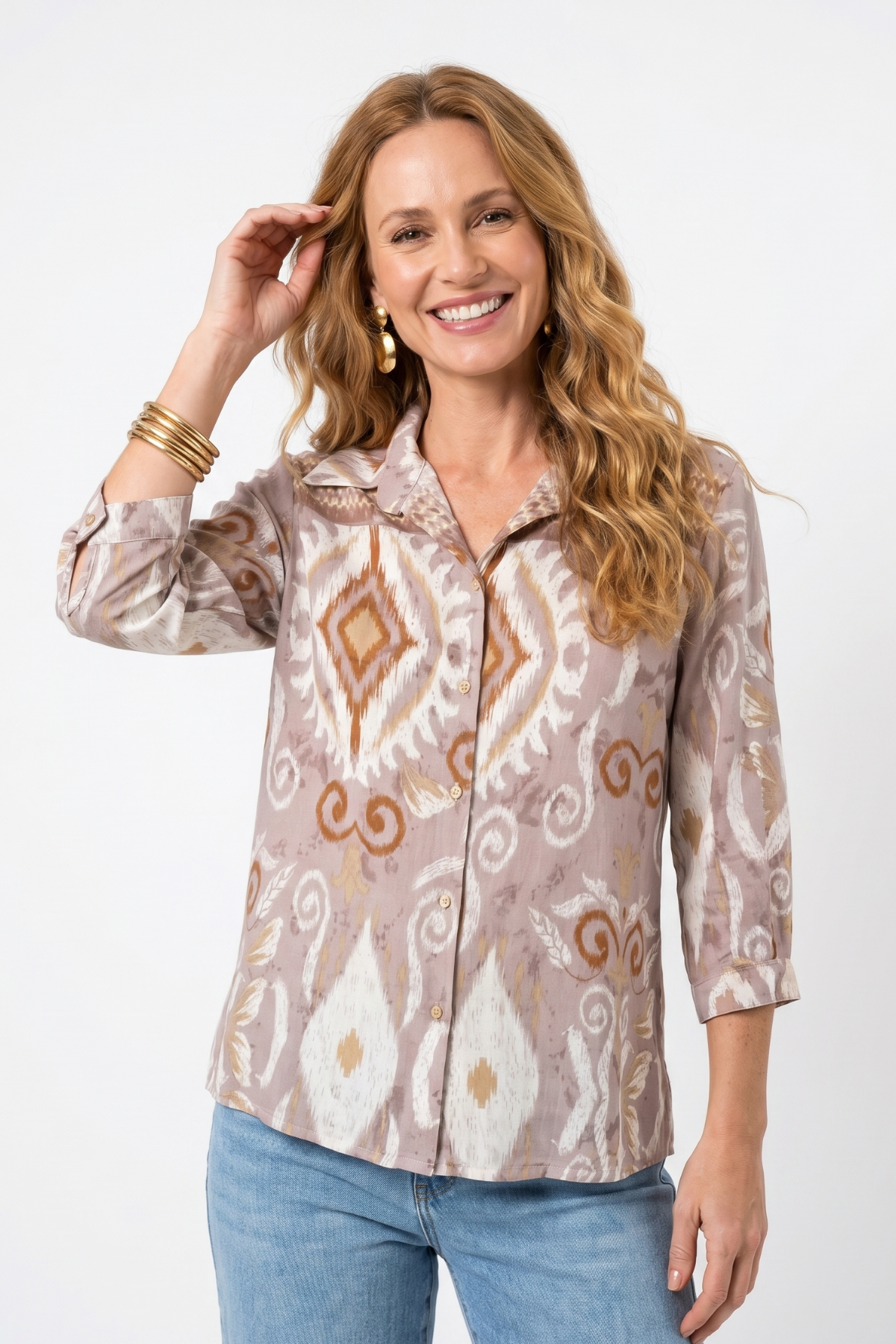 Blusa Estampada Café en Rayón para Mujer