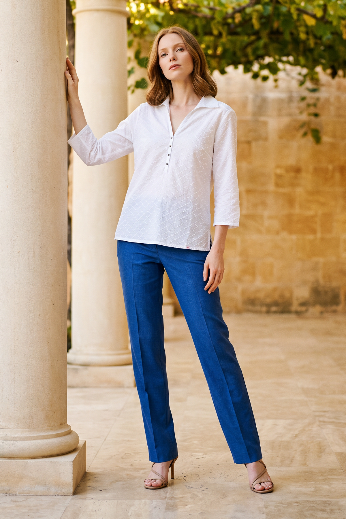 Blusa Manga 3/4 en Algodón Blanca para Mujer