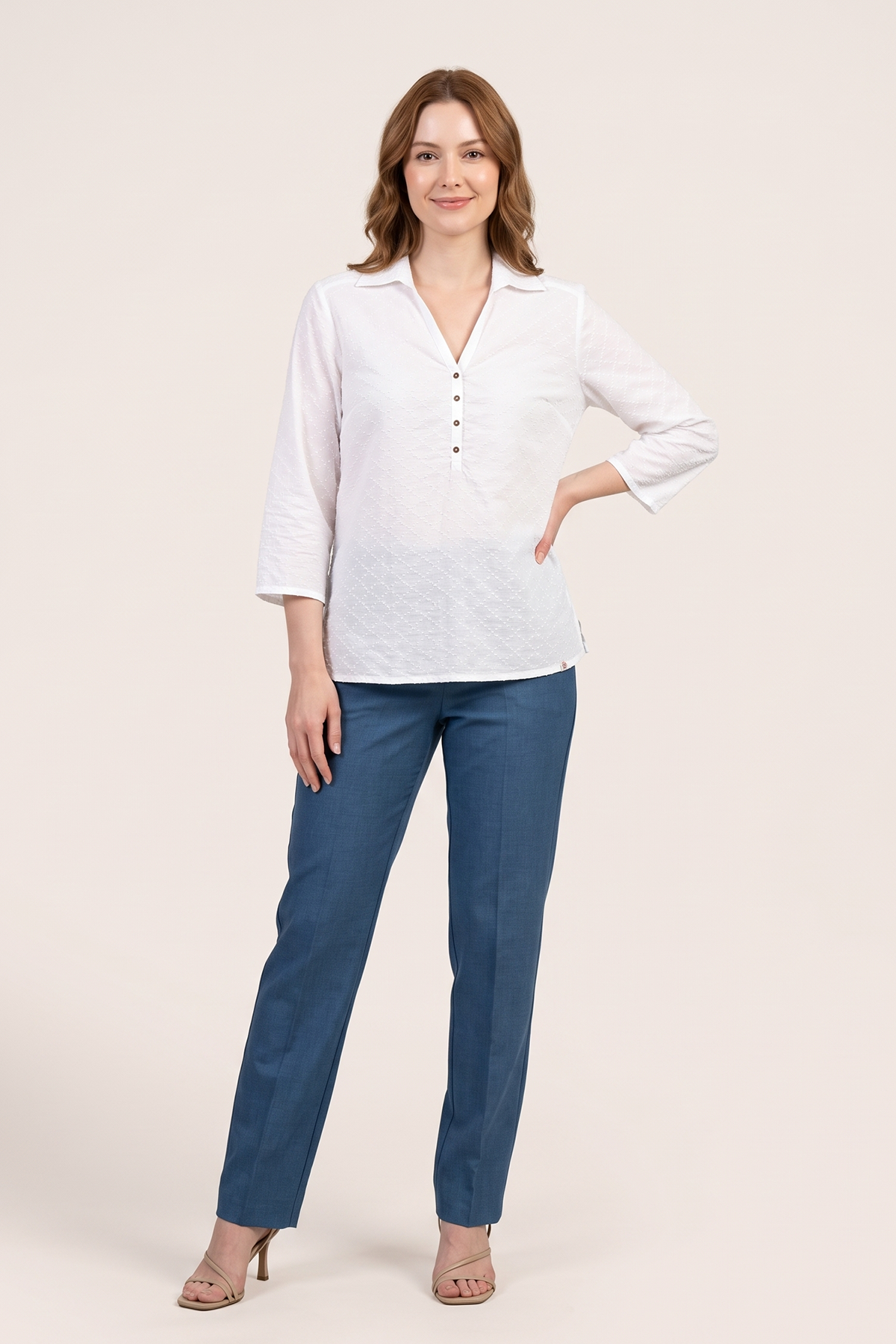 Blusa Manga 3/4 en Algodón Blanca para Mujer