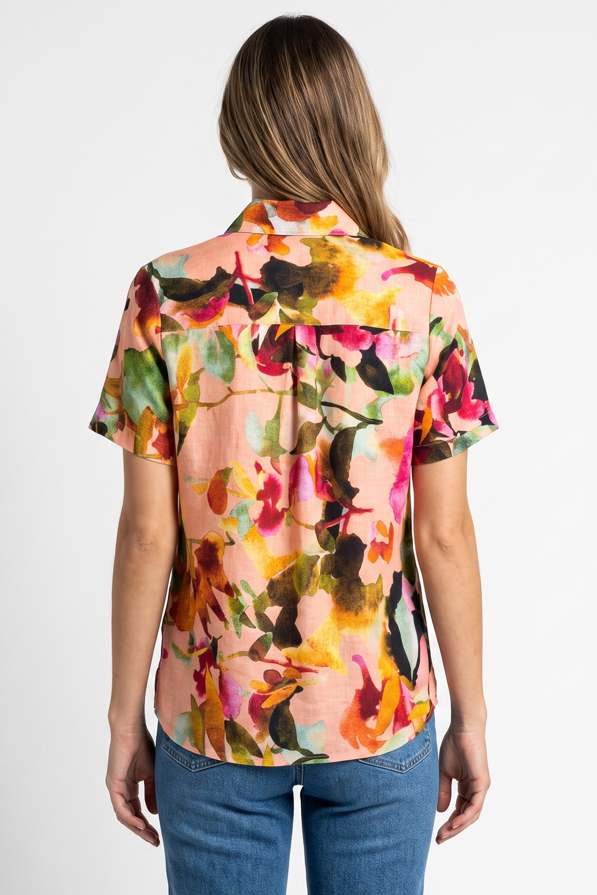 Blusa Manga Corta en Rayón Naranja para Mujer