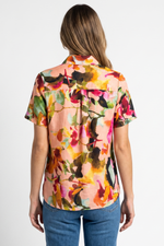 Blusa Manga Corta en Rayón Naranja para Mujer