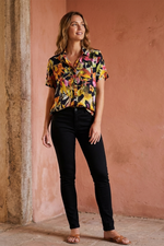 Blusa Manga Corta en Rayón Negra para Mujer