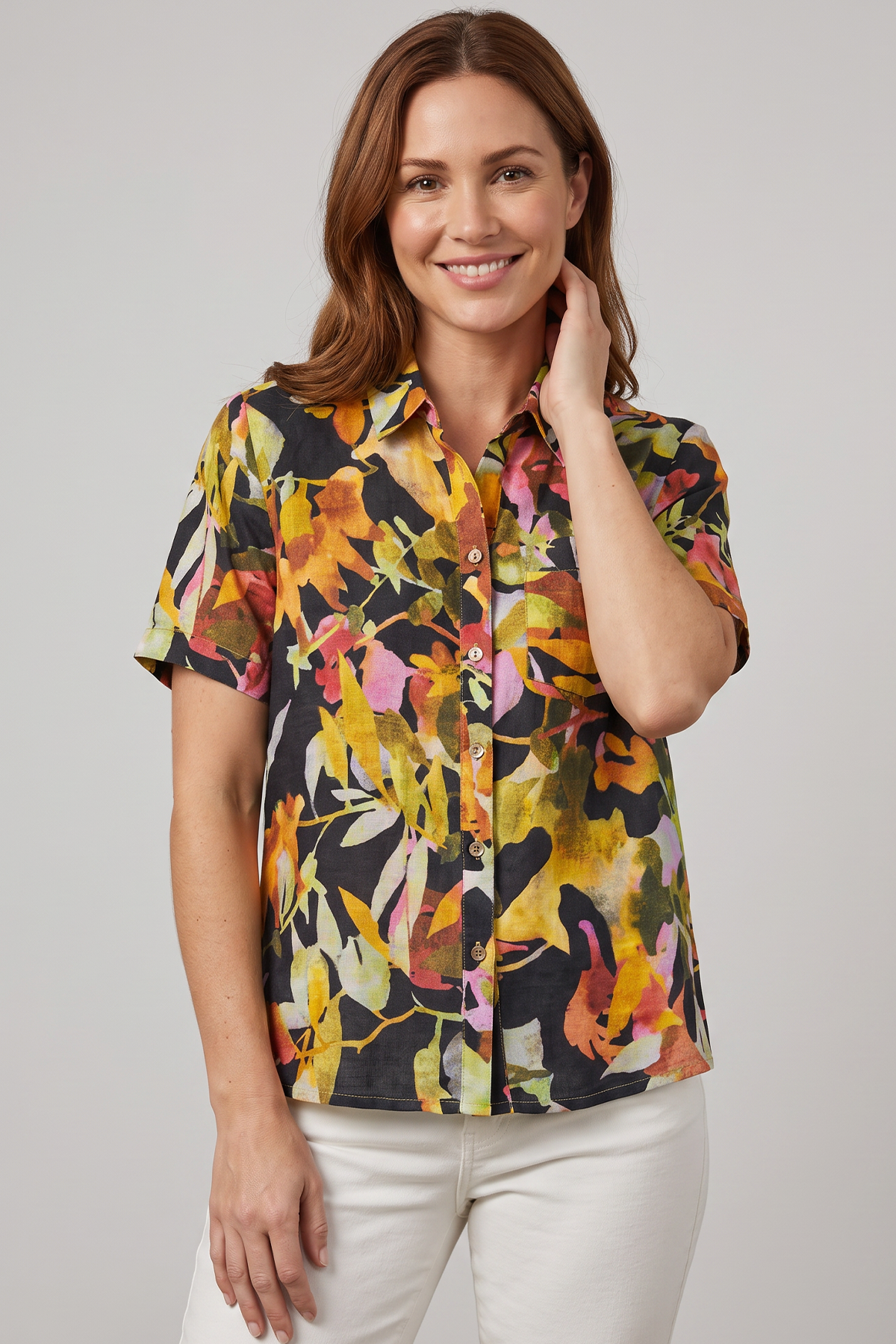Blusa Manga Corta en Rayón Negra para Mujer