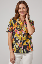 Blusa Manga Corta en Rayón Negra para Mujer