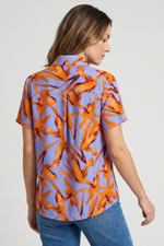 Blusa Manga Corta en Rayón Azul Claro para Mujer