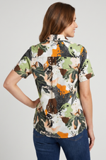 Blusa Manga Corta en Rayón Verde Oliva para Mujer