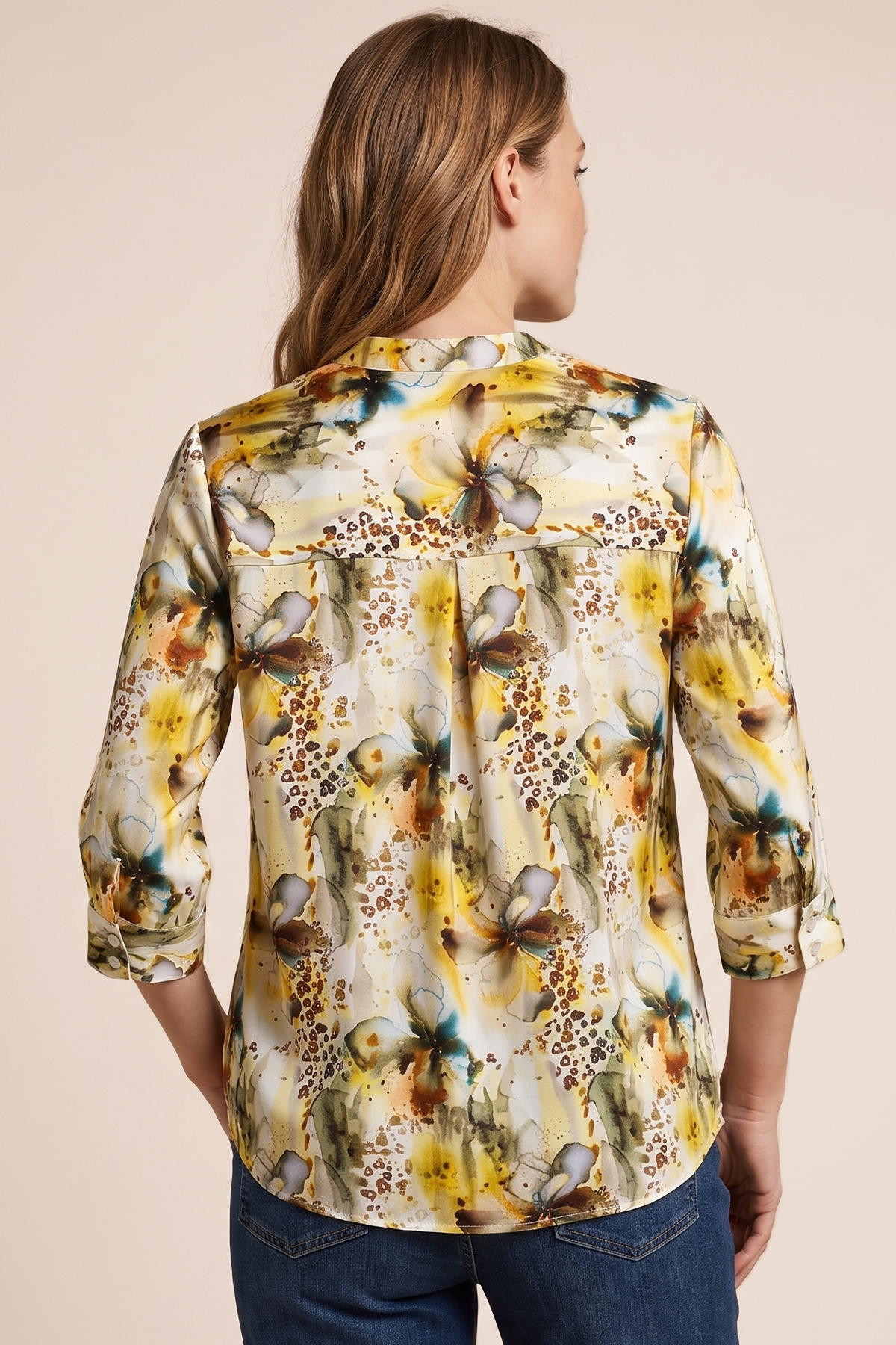 Blusa Manga 3/4 en Rayón Amarilla para Mujer