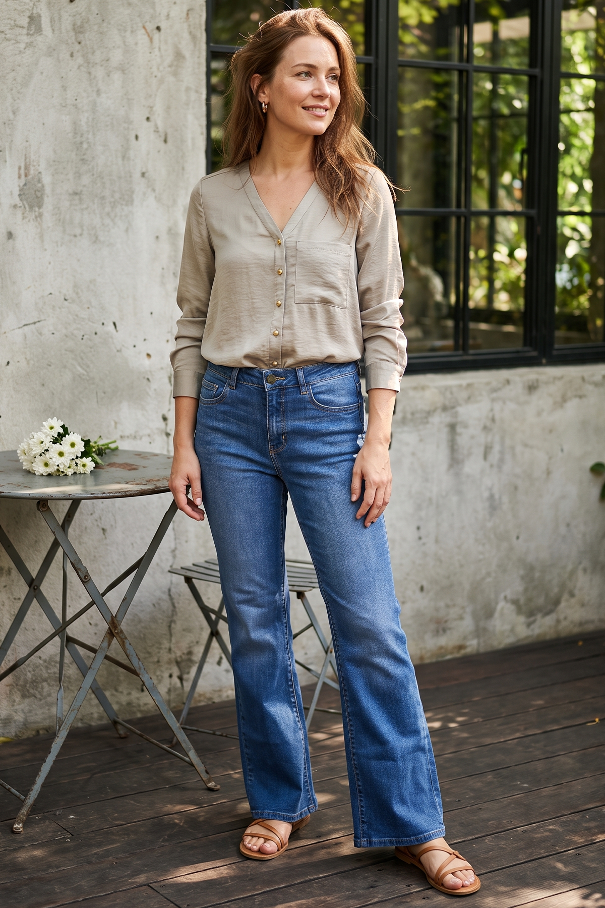 Blusa en Polyester Twill Taupe Claro para Mujer