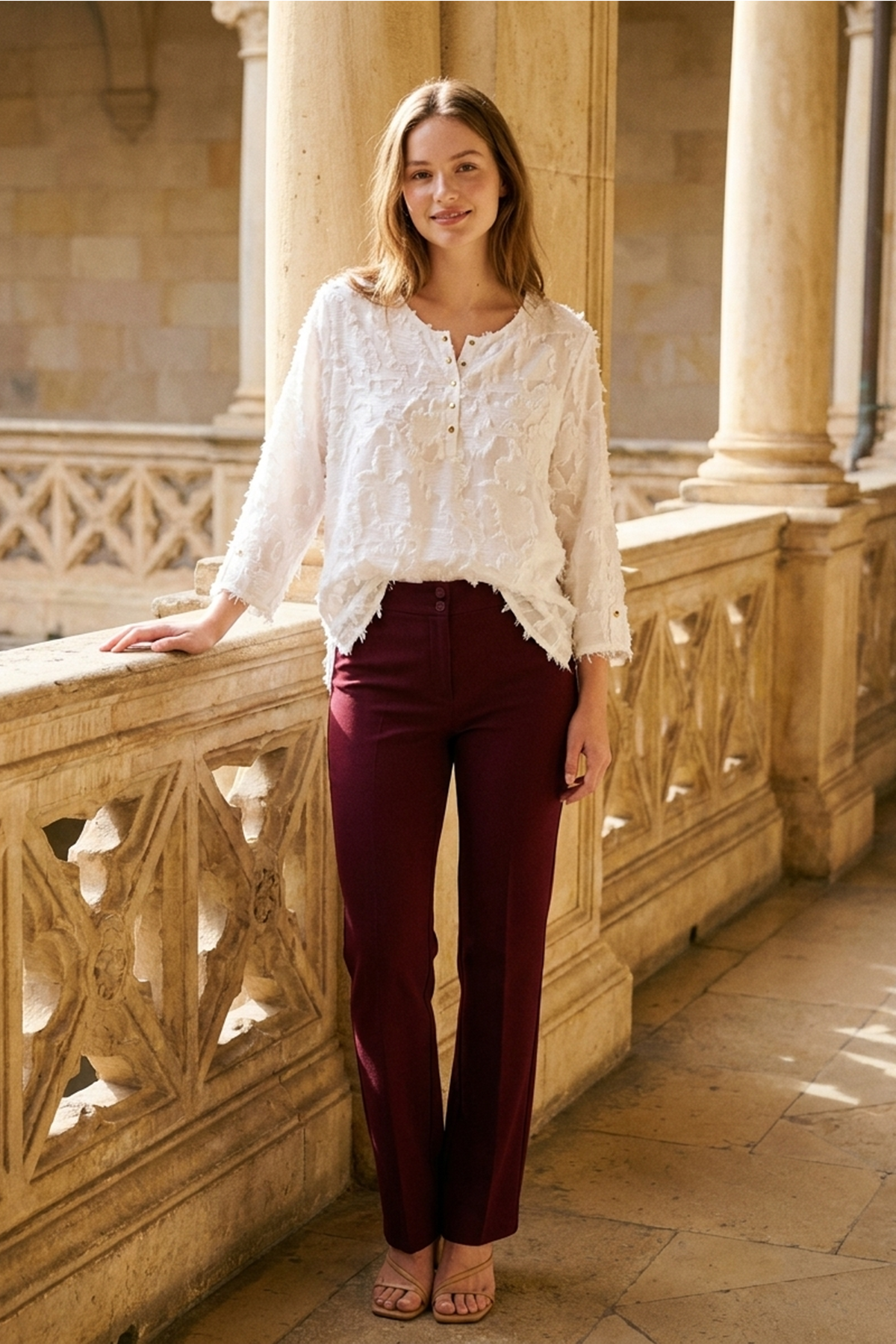 Blusa Manga 3/4 en Rayón Blanca para Mujer