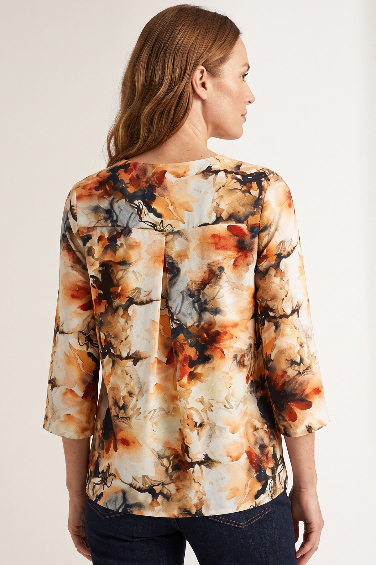 Blusa Manga 3/4 en Rayón Naranja para Mujer