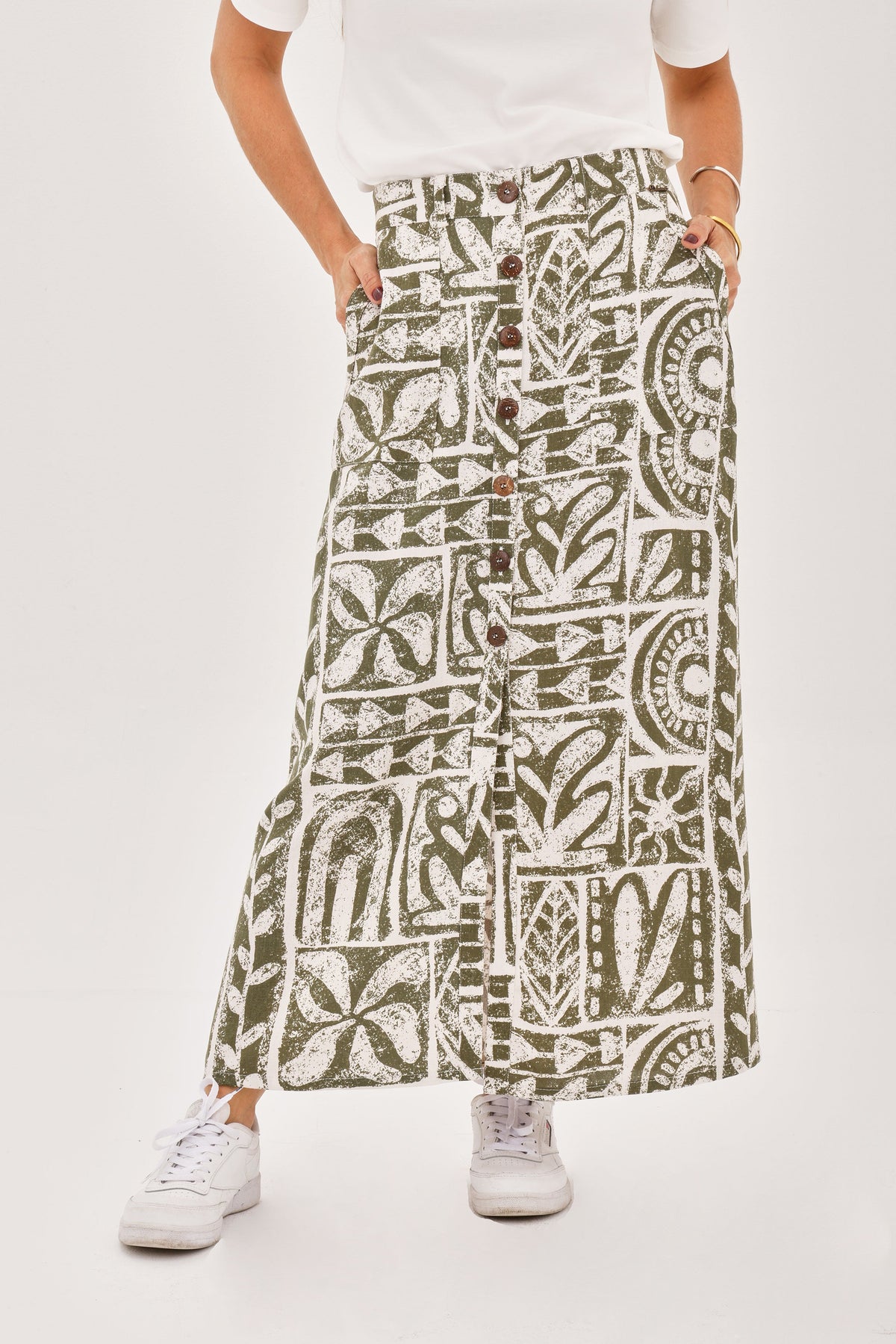 Falda Bolsillos Étnica Verde Oliva