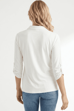 Camiseta manga 3/4 con cierre en lycra para mujer crudo