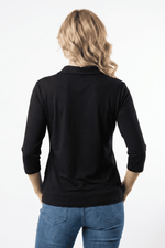 Camiseta manga 3/4 con cierre en lycra para mujer negro