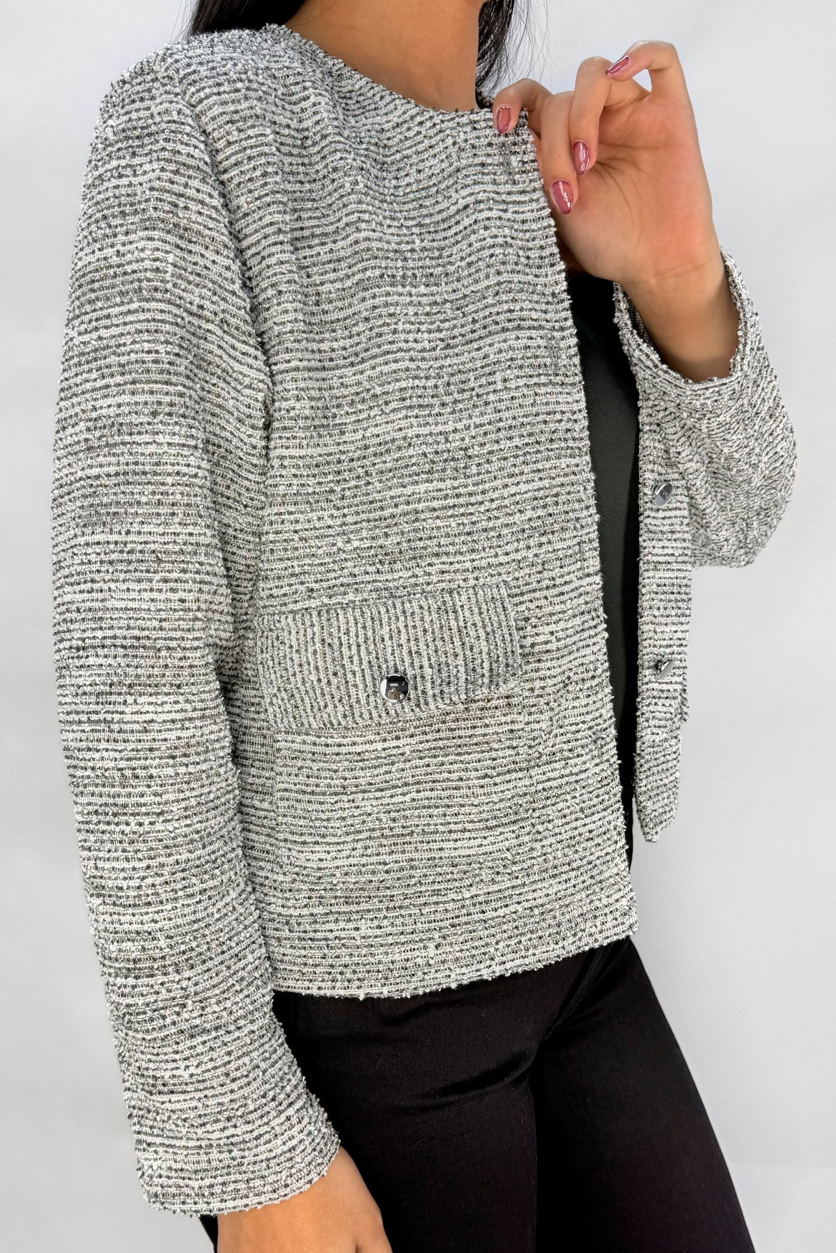 Chaqueta Lurex Bolsillo Gris Oscuro