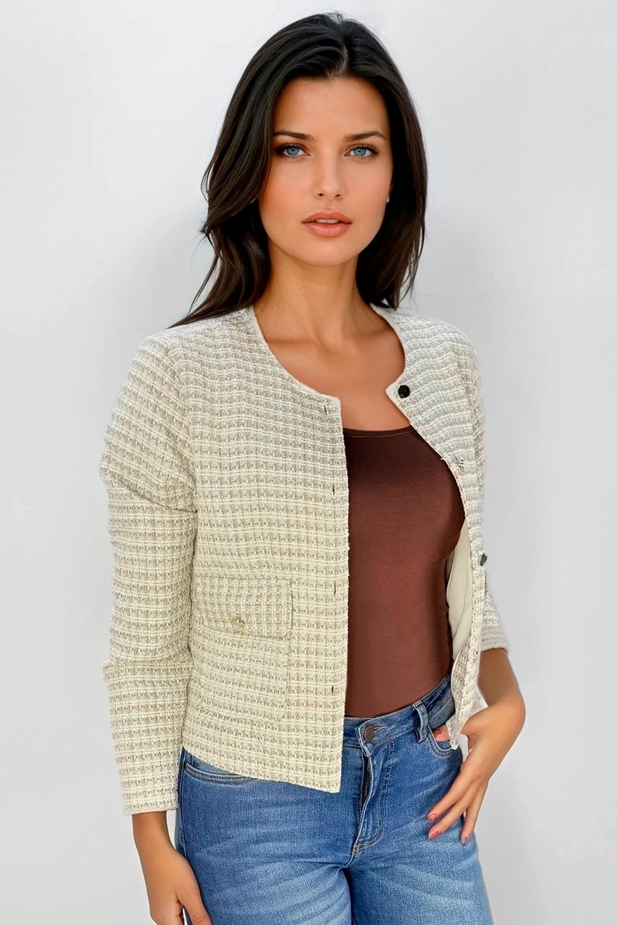 Chaqueta Lurex Bolsillo Beige