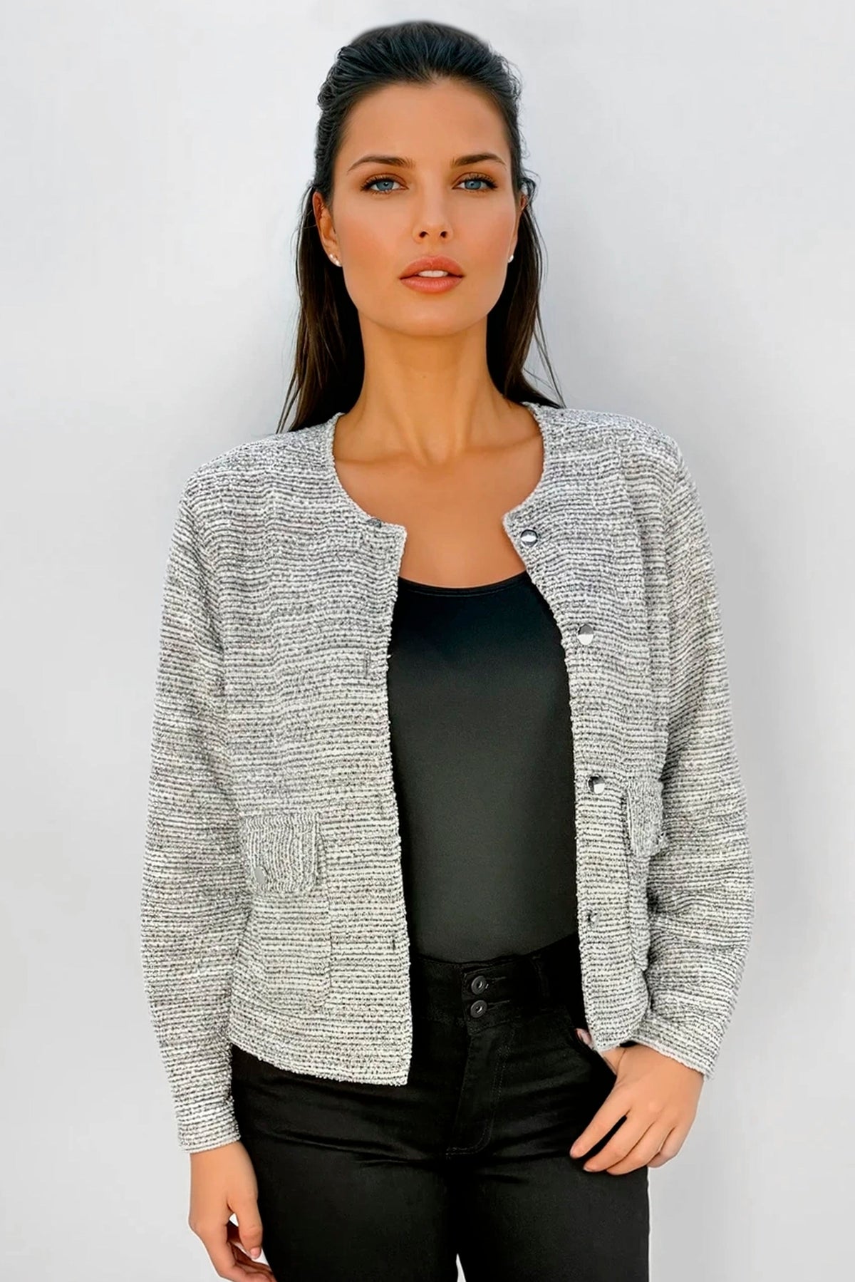 Chaqueta Lurex Bolsillo Gris Oscuro