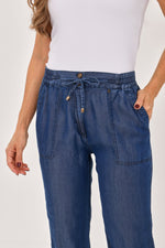 Pantalón Tencel Resortado Jareta Azul Medio