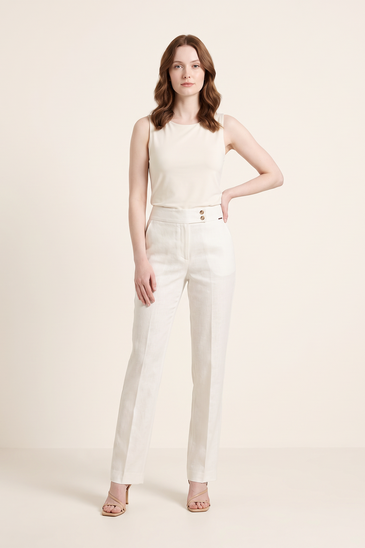 Pantalón en Lino Beige para Mujer